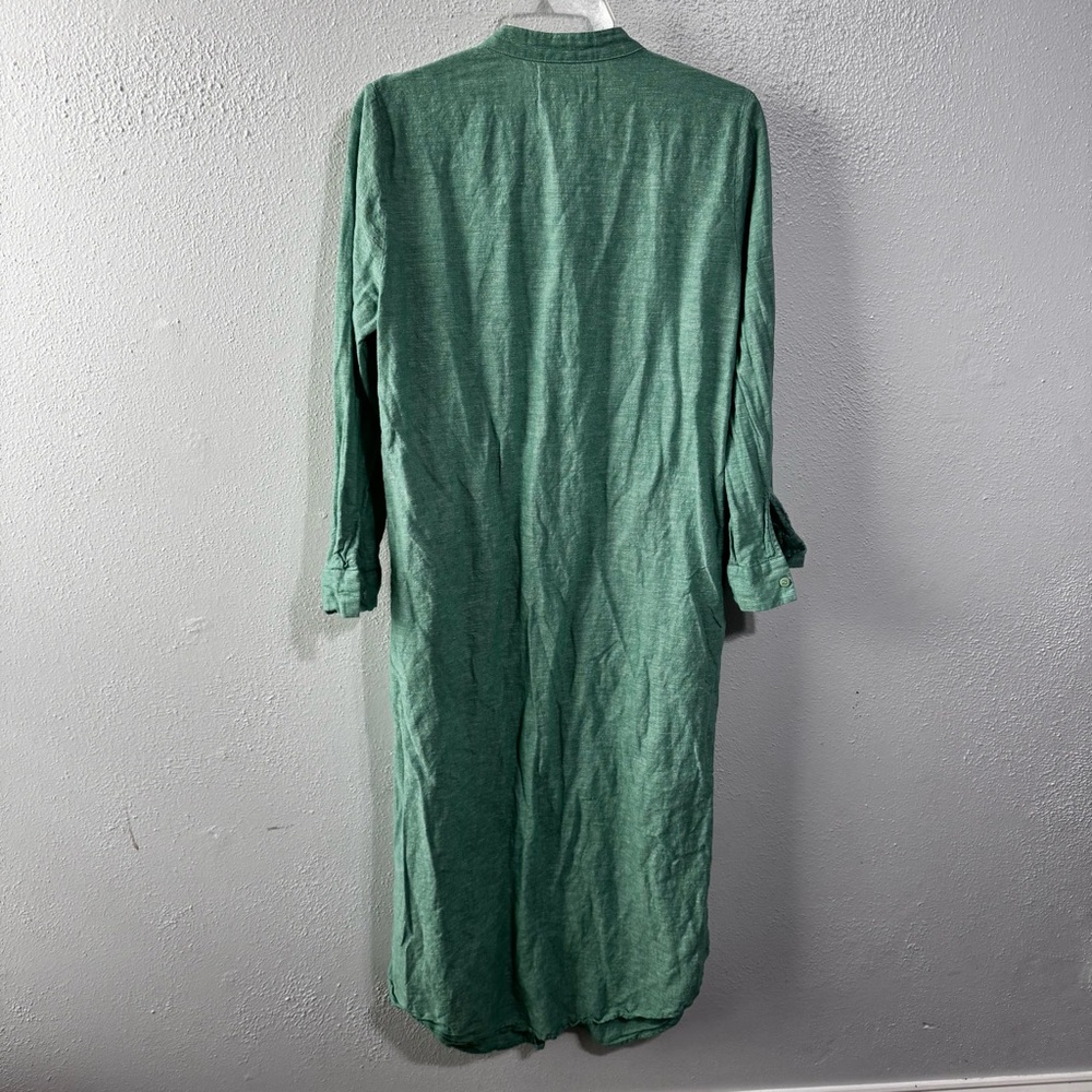 Pomander Place Green Button-Up Shirt line cotton medium Lagenlook - Picture 5 of 7